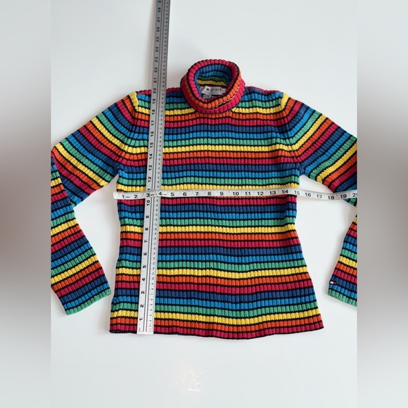 Vintage 00’s Tommy Hilfiger Turtleneck Sweater
Womens Rainbow Striped Ribbed L - Picture 9 of 12